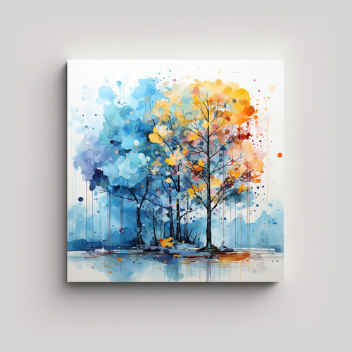 50x50cm Cuadro Minimalismo Árbol Álamo Azul Bastidor Mader