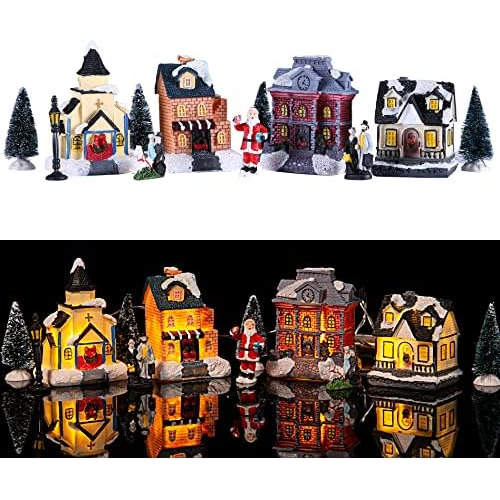 12pcs Christmas Village Sets, Adorno Navideño De Resin...