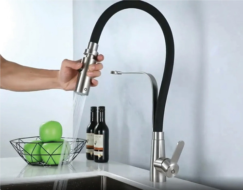 Imagen 7 de 7 de Grifería Para Cocina Cuello Flexible Monocontrol Negra