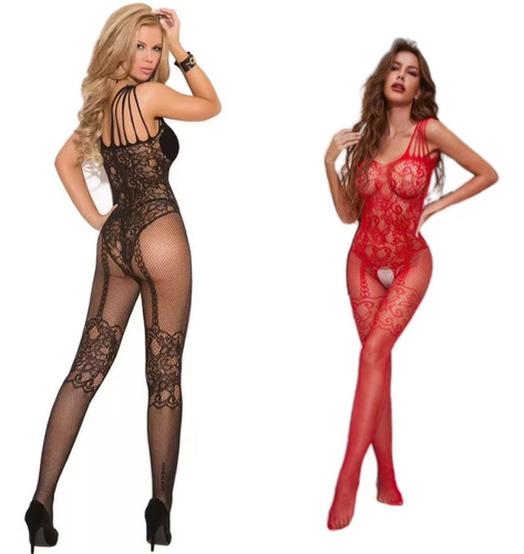 Bodystocking Malla Encaje Lenceria Entrepierna Sexy Abierto2