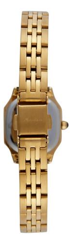 Relogio Mondaine Feminino Social Quadrado Pequeno 70 Anos Correia Dourado Bisel Dourado Fundo Dourado