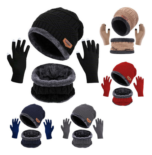 4p Unisex Guantes Para Frio Y Gorros Tejidos Y Gorro Bufanda