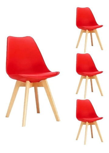 Imagen 1 de 1 de Silla de comedor Tienda El Garage Tienda El Garage Eames acolchada, estructura color rojo, 4 unidades