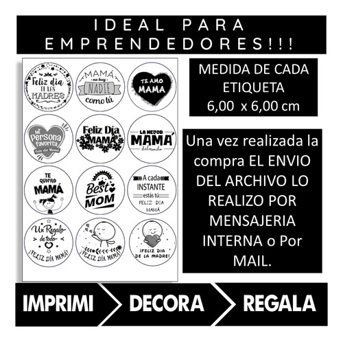 Imagen 2 de 4 de Kit Imprimible 03 Blanco Negro Dia De La Madre Emprendedores