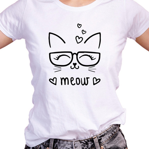 Franela Dama Personalizada Diseño Gato Meow