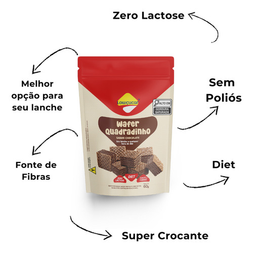 Wafer Quadradinho Diet 60g Sabores Diversos Kit Com 12