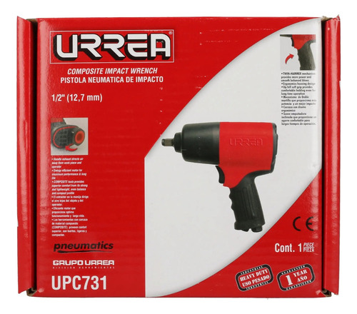 Pistola De Impacto Neumática De 1/2'' Urrea® 510 Ft-lb