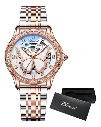 Elegante reloj mecánico Chenxi Diamond para mujer, color de fondo: plata, rosa, blanco