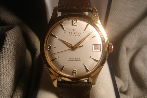 Esplendido Reloj Belfont Antiguo 1957 Oro Plaque 18k Unico!! Marrón Oscuro Dorado Plateado (Usado)