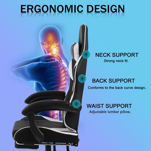 Silla De Juegos Con Reposapiés Almohada Lumbar De Masaje