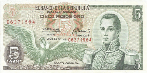 Colombia 5 Pesos Oro 20 Julio 1976