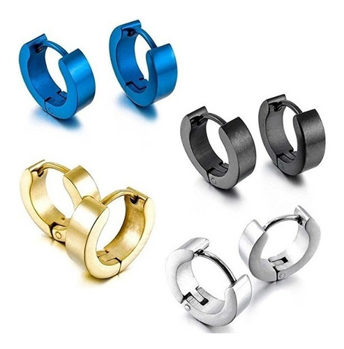 2 Aros Huggie Hoop Argolla De Acero Quirurgico Colores Negro Plateado Dorado Azul Tornasol Piercing Hombre Unisex