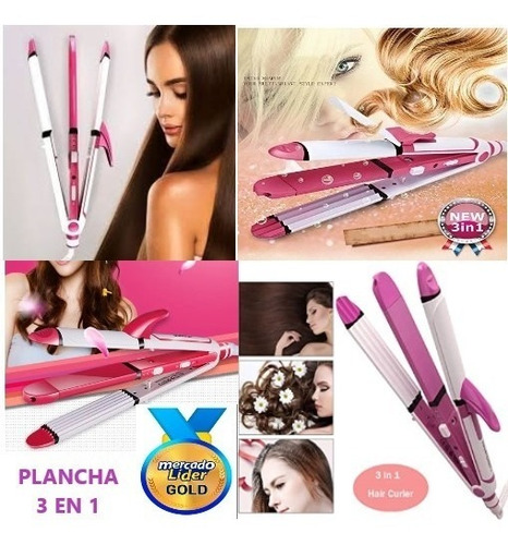 Plancha Potente De Cabello 3 En 1 Alisa Risa Ondula Nueva