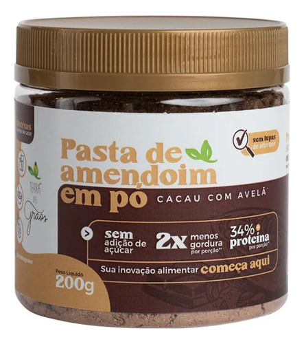 Pasta De Amendoim Em Pó Cacau Com Avelã Terra Dos Grãos 200g