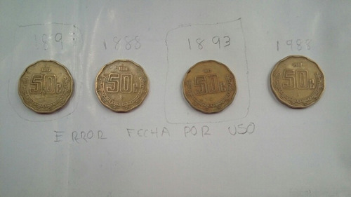 Monedas 50 Centavos Años 1897.  1888. 1893. 1988 Con Error