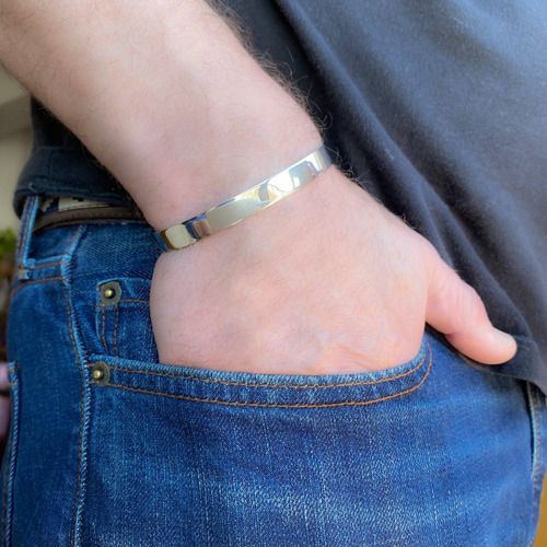 Pulsera Esclava Abierta Hombre Mujer Plata 925 (p075) Diámetro 7 Cm