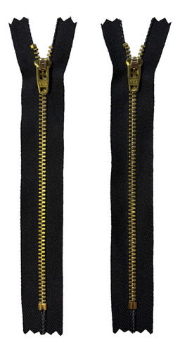 Cierre Ykk Metal Bronce Dorado Cad 4 Fijo Pack X2 Negro 16cm