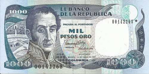 Colombia Reposición 1000 Pesos Oro 1 De Enero 1990