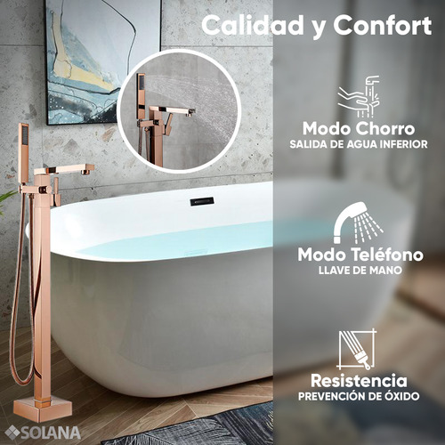 Kit Tina Para Baño Tradicional Solana Tinas de Baño BT6008 Ovalada 170x80x60 Cm De Acrílico De 8cm Grifo Independiente Monomando Blanco/goldrose