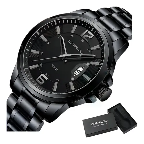 Relojes De Cuarzo Inoxidable Crrju 2191 Calendar Fondo Negro