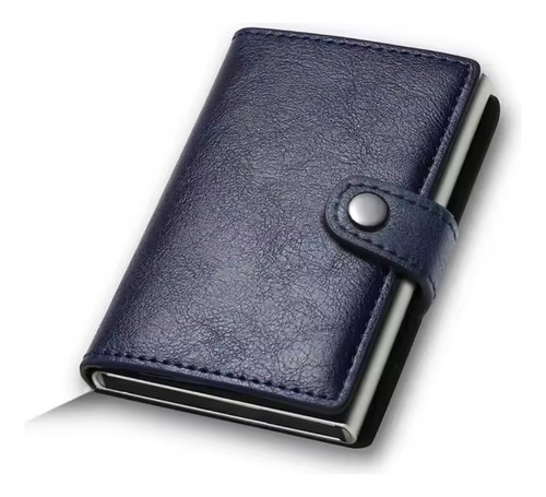 Tarjetero Inteligente Rfid Aluminio Con Cuero Sintético Azul Con Broche