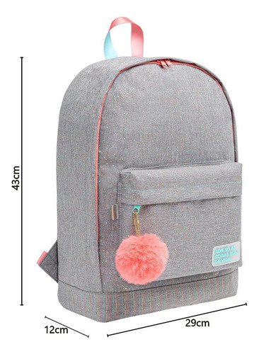 Mochila Juvenil Escolar Tilibra Feminina Académie Dots Cinza