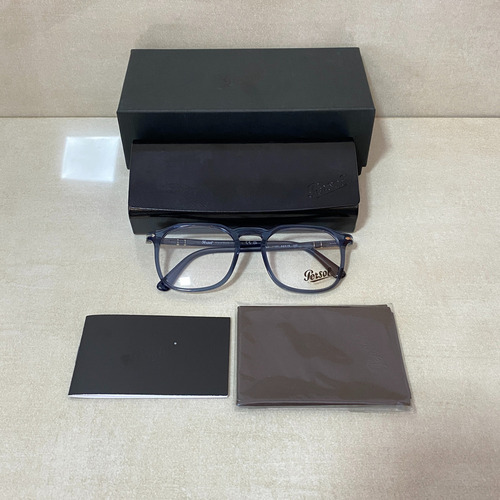 Óculos Para Grau Persol Po3337v 52mm - Quadrado Cor Azul Translúcido/ Brilho