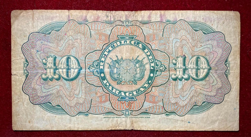 Billete 10 Pesos Fuertes 1923 American Bank Note Paraguay (Usado)