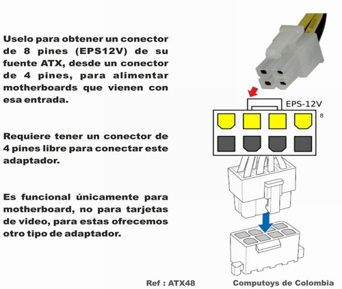 Imagen 4 de 6 de Conversor De Conexion Inter 4 A 8pin Ref Atx48 Computoys Sas