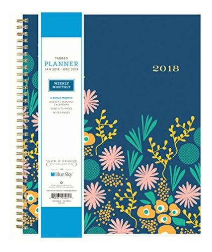 Blue Sky 2018 Planificador Semanal Y Mensual Portada Azul Liso