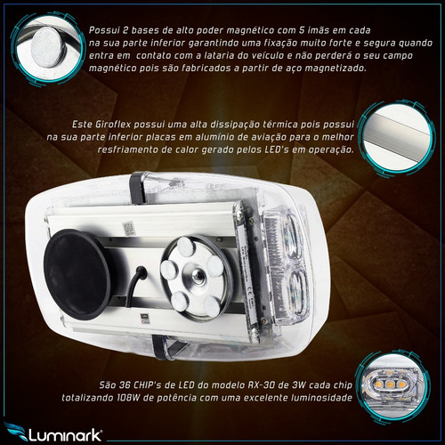 Imagem 2 de 7 de Giroflex Led Ímã 108w Alta Potência Universal 12v / 24v
