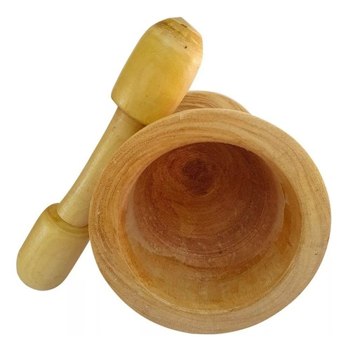 Pilão De Madeira Grande Com Socador Altura 40cm X 16cm