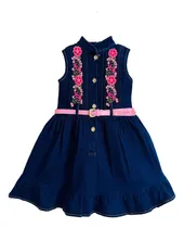 Comprar Disfraz Vestido Mezclilla Floral Flores Bebe Niña Bordado Mexicano Folclórico  Con Cinturón Moda Primavera Verano