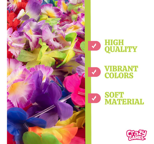 Collar Hawaiian Leis Crazy Games, 50 Unidades, Para Fiestas