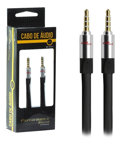 Cabo Auxiliar 2m P3 Microfone Fone Celular Caixa Som Carro Cor Preto