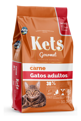 Ração Para Gatos Sabor Carne Kets Gourmet Gato Adulto 10,1kg