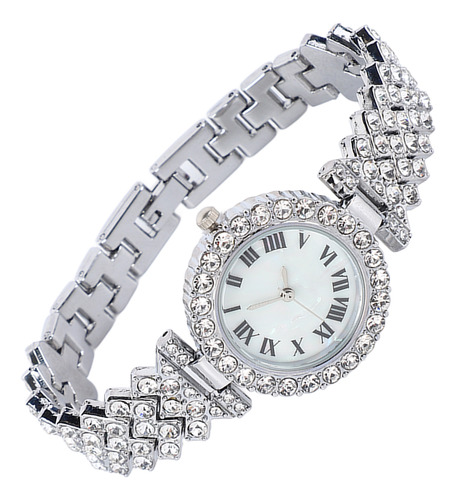 Elegante Conjunto De Reloj Y Pulsera Plateados Con Diamantes