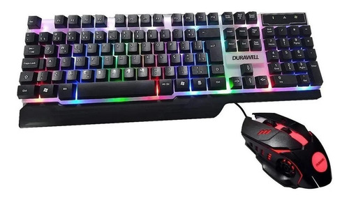 Kit de teclado e mouse gamer Durawell DW-550 Português Brasil teclado branco e preto, mouse preto