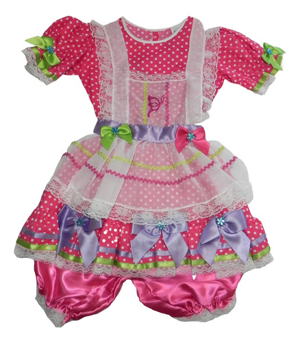 Vestido Quadrilha Infantil Póa Rosa Luxo