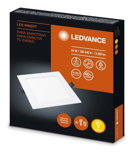 Lamparas Led 24w Empotrar Ultra Delgada Ledvance Luz Cálida Estructura Blanco
