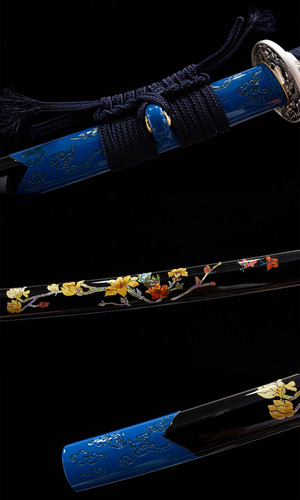 Katana Ciruela de Sangre Acero Damasco 100% Funcional Filo Real Hecho a Mano Samurai Full Tang Japón Ludede con Madera Base