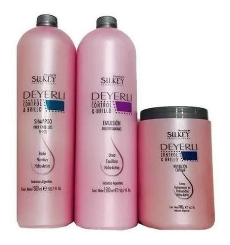 Shampoo Silkey + Enjuague + Baño De Crema 1500ml Deyerli