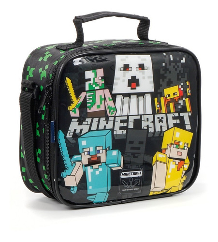 Imagem 8 de 10 de Kit Mala Mochilete Minecraft 60540 + Lancheira + Estojo Dmw