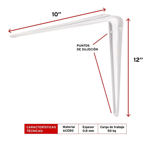 Jgo De Escuadras Estante 10 PLG X 12 PLG 12 Pz Truper Blanca