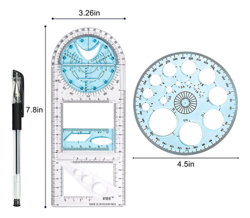 Desenho Circular De Plástico Com Régua Geométrica Multifunci