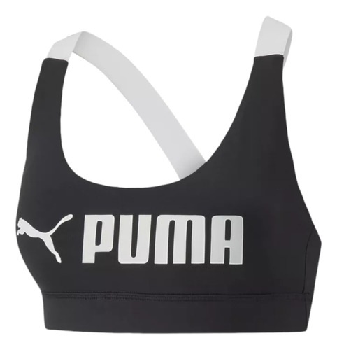 Top Puma Mujer Dama Entrenamiento Mid Impact Fit Negro