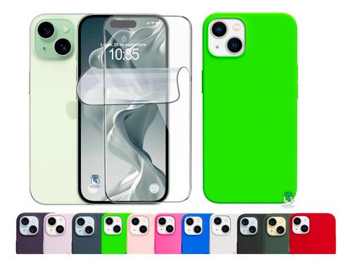 Funda Para iPhone 15 Plus Silicona + Hidrogel Hd Pantalla