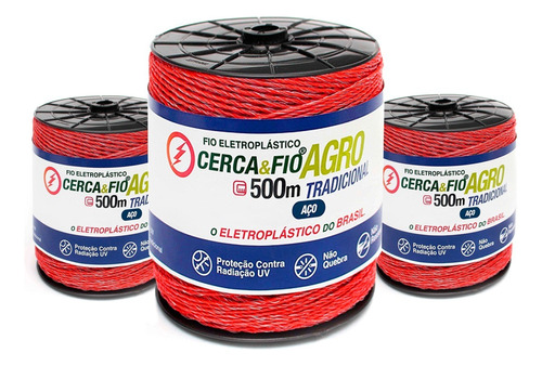 Kit 3 Eletroplástico Reforçado Choque Agro Rural 15x6 500mts