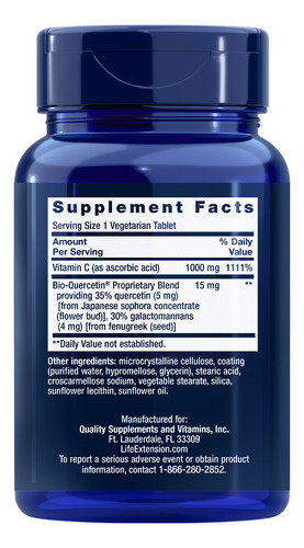 Vitamina C Bio-quercetin Life Extension 60caps Importado