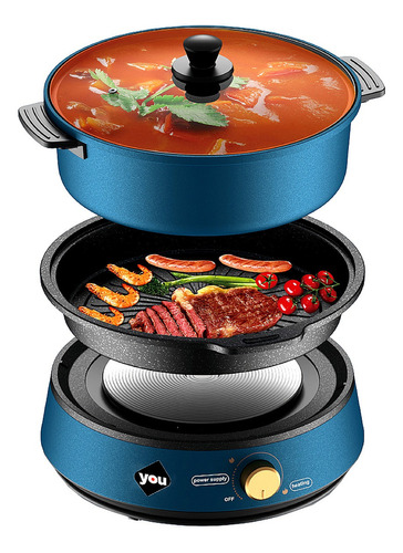 Cocina Olla Sarten Electrico 4l Multifuncional 2 En 1 You Color Azul Acero